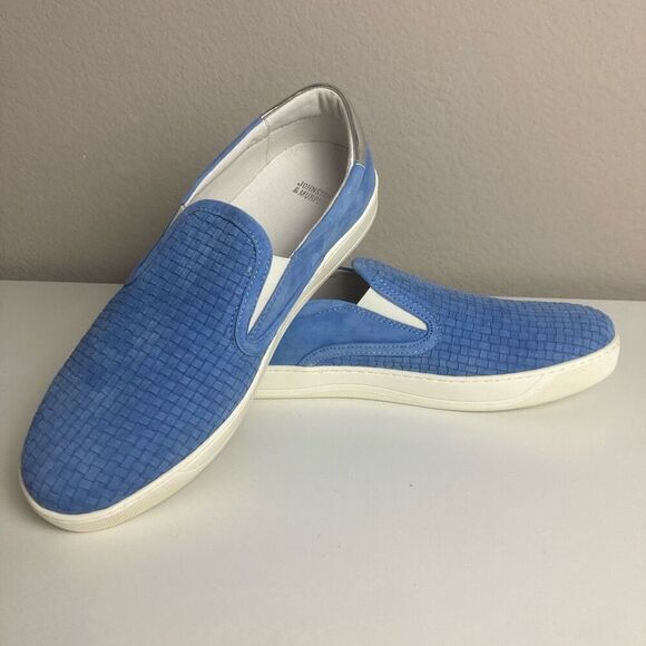Johnston & Murphy Shoes - Johnston and Murphy Women's Elaina Blue Suede Leather Slip On Weave Sneakers 11‎